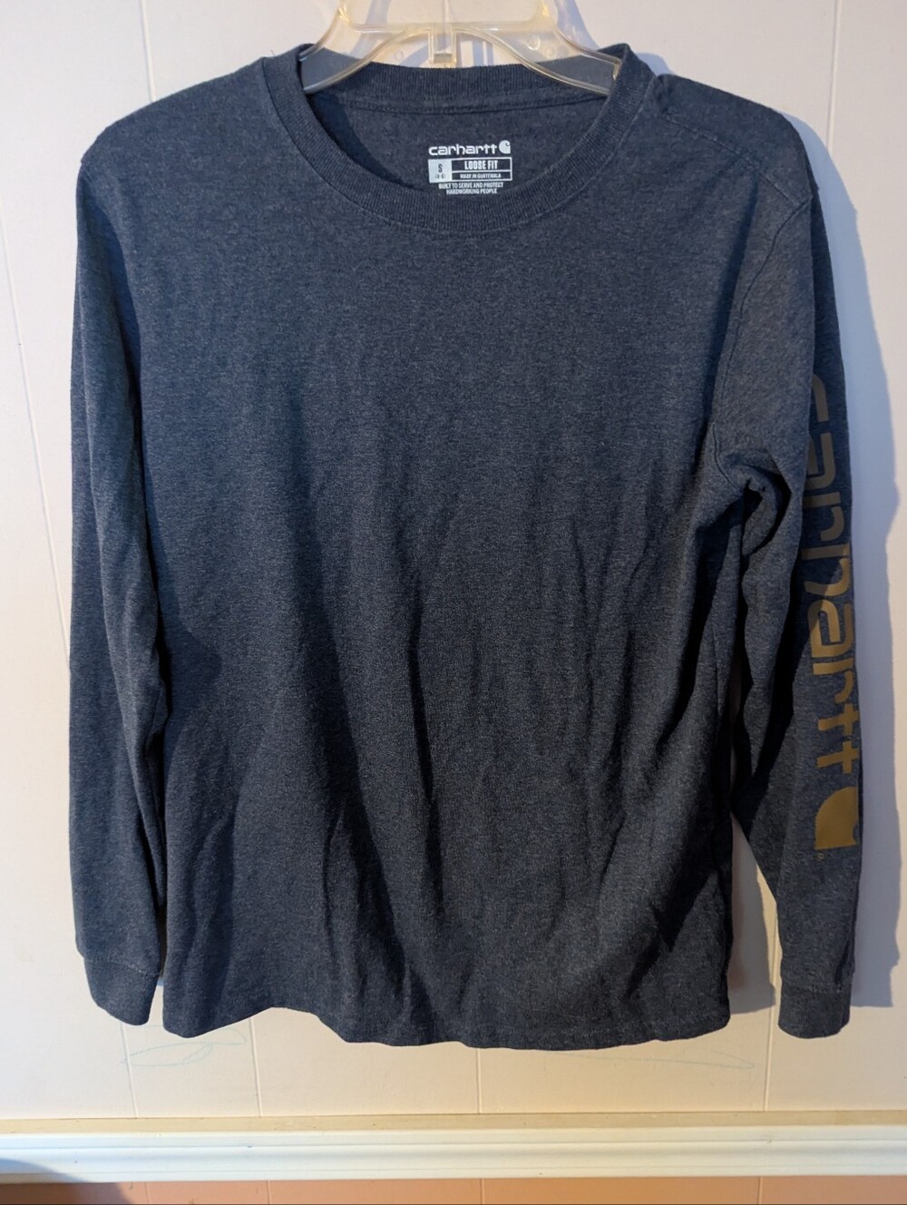 Carhartt Women's Size S Dark Charcoal Long-Sleeve Crew Tee with Sleeve Logo